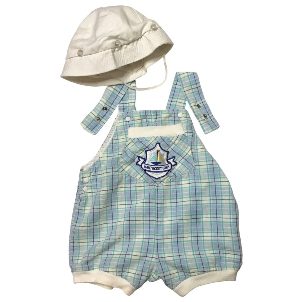 VTG TODAY’S BABY by CARTER’S Baby Romper Set 18M Plaid Nantucket Hat USA VBC